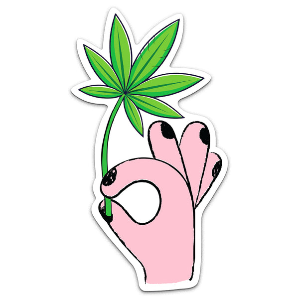 Retro Style Weed Leaf Hand Vinyl Sticker