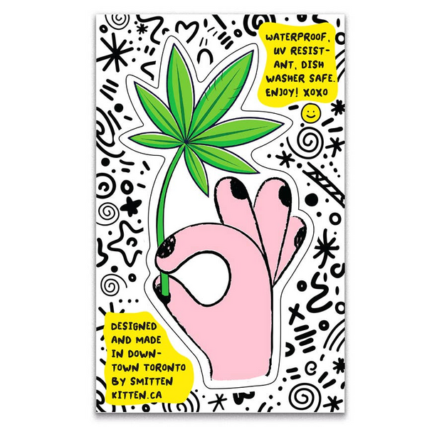 Retro Style Weed Leaf Hand Vinyl Sticker